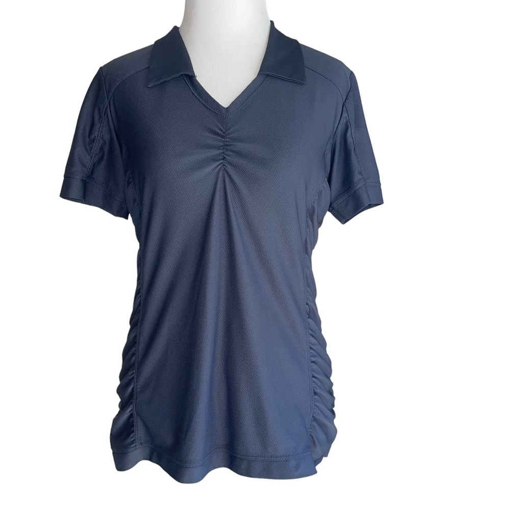 ATHLETA Size Medium Birdie Polo Charcoal Grey Ruched Golf Top